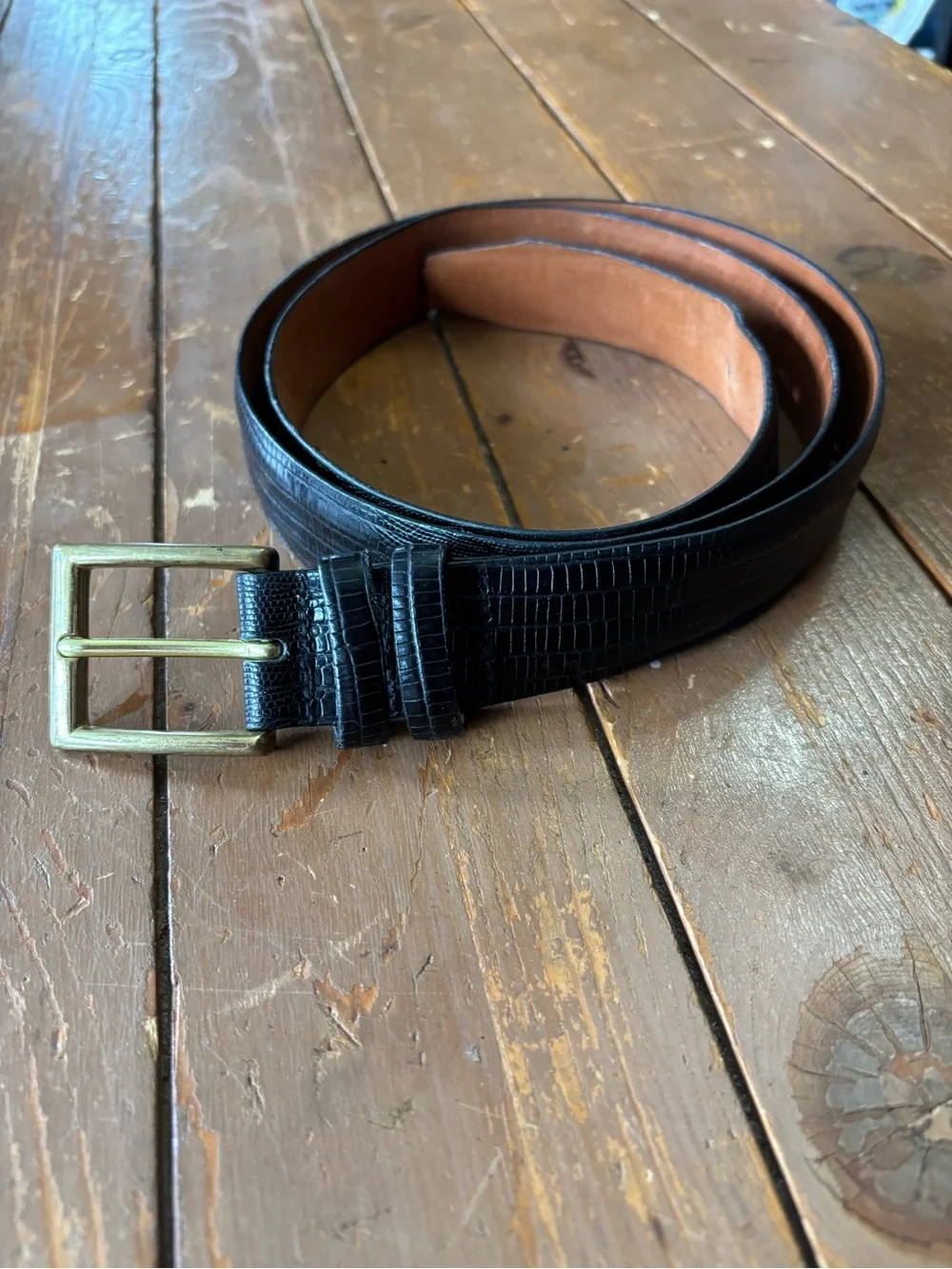 Brooks Brothers Classic Black Croc-Embossed Leather Men's Belt